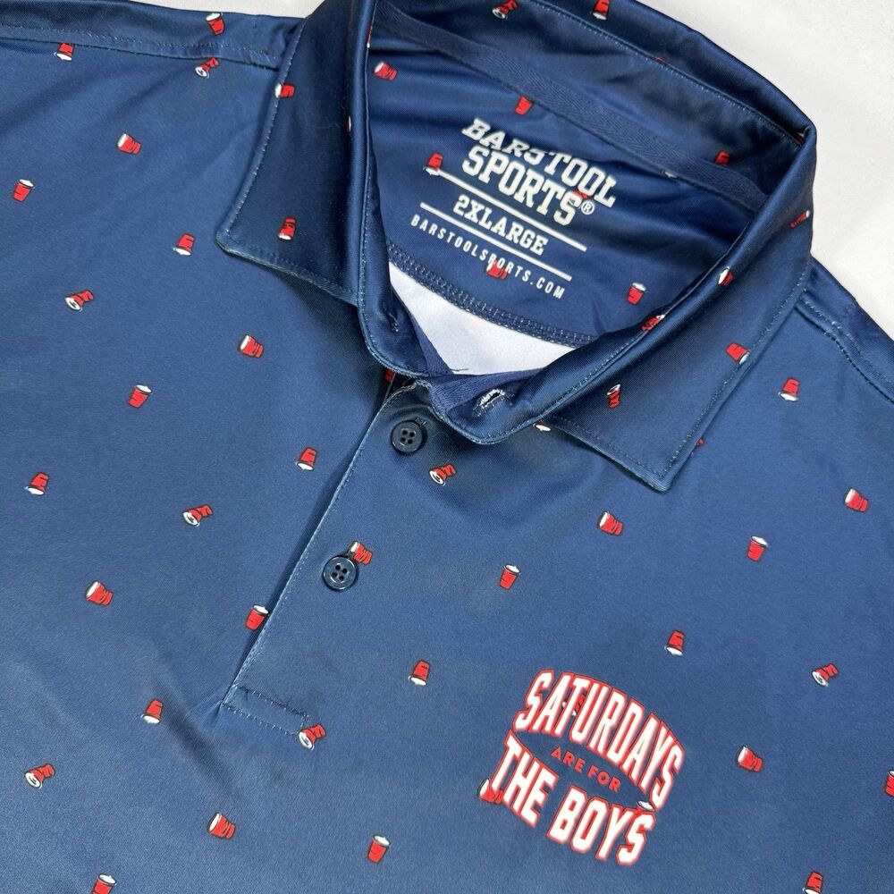 NWT Barstool Sports Saturdays Are For The Boys AOP Solo Cup Performance Polo 2XL